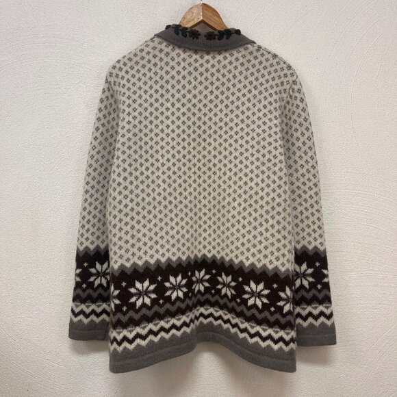 Vintage Sinclair Casual Knit Wool Gray & Creme Nordic Cardigan sz L (42-44) - Picture 5 of 8